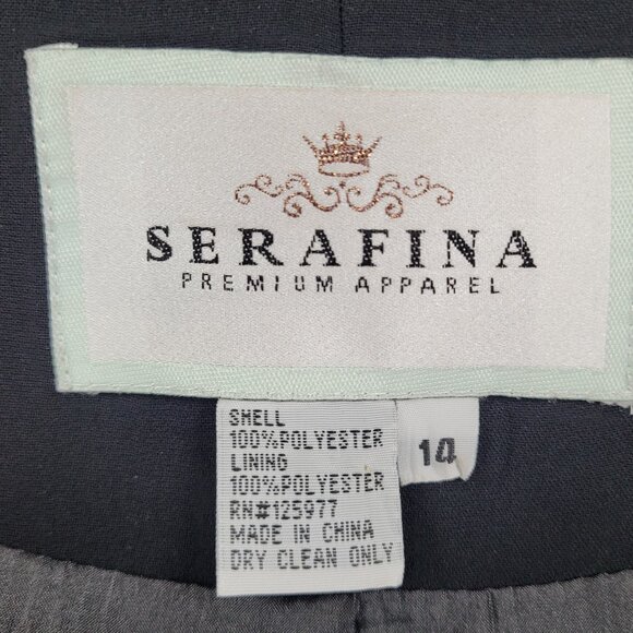 Serafina Black Open Rhinestone Ruffle Cuff Shoulder Pads Lined Jacket Size 14 - Picture 3 of 12